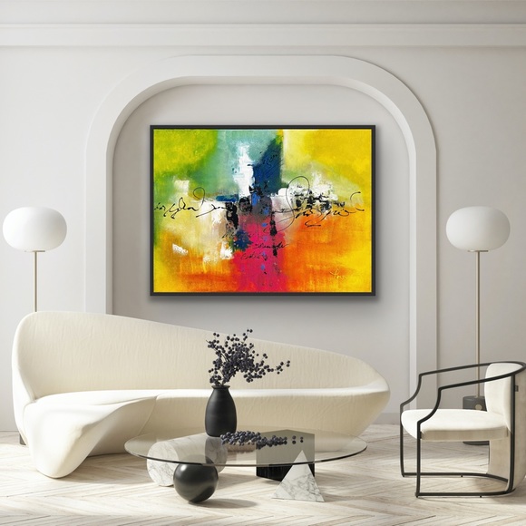 3D Vibrant Textured Abstract Painting on Stretched Canvas, Mod Bright Multicolor - Picture 4 of 7